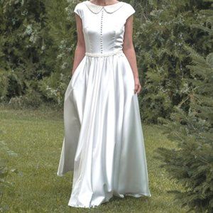 Wedding Dress, One of a kind Italian Satin, Backless with pockets, Handmade